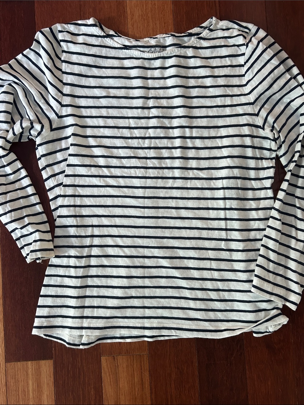 J. Crew White and Navy Striped Long Sleeve Tee
